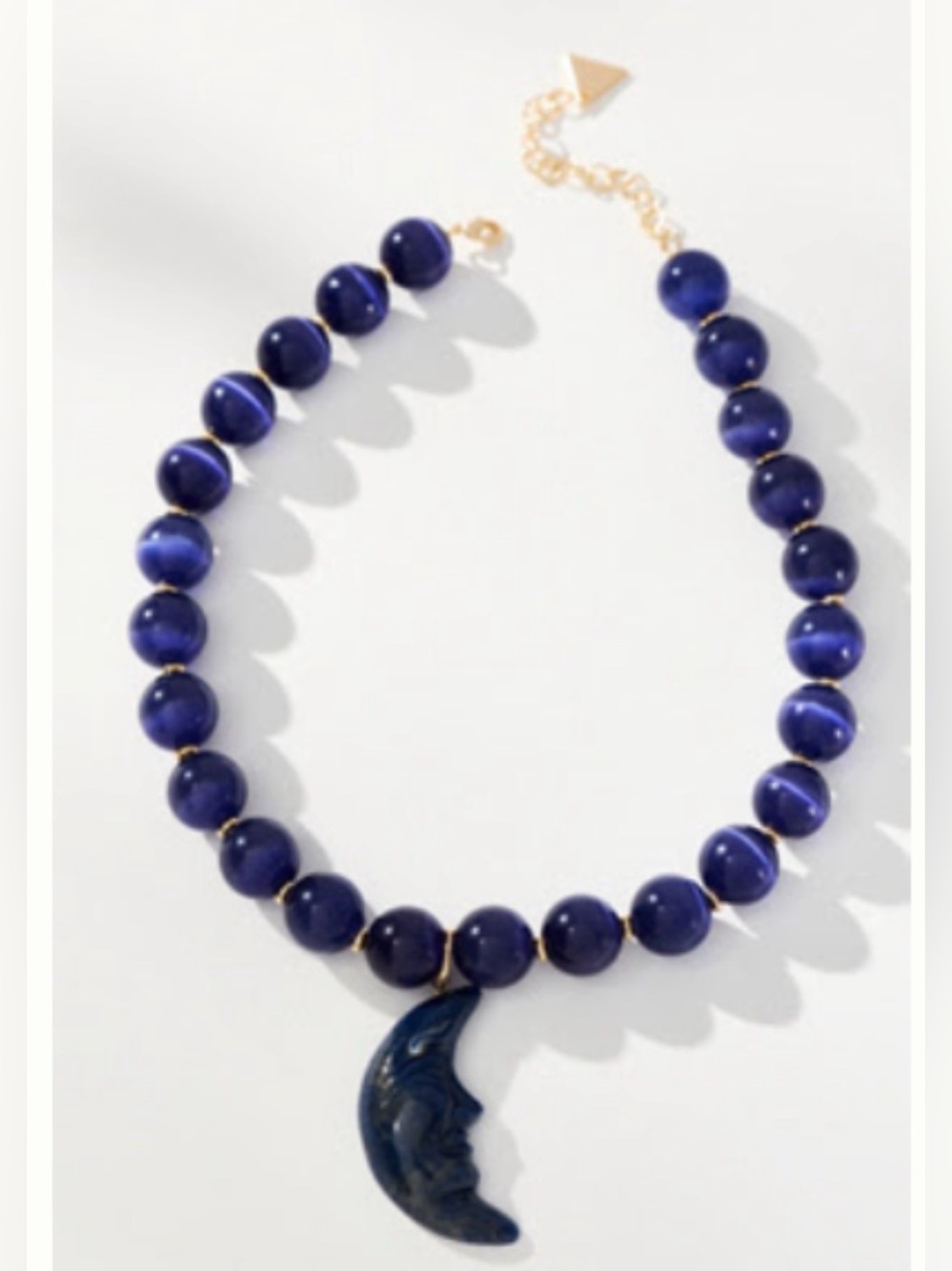 Anthropologie Navy Blue Moon Face Beaded Necklace